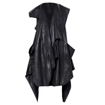 Metamorphoza Asymmetric Faux Suede Vest In Black