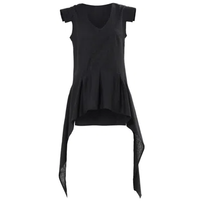 Metamorphoza Black Asymmetric Linen Top With High-low Hem