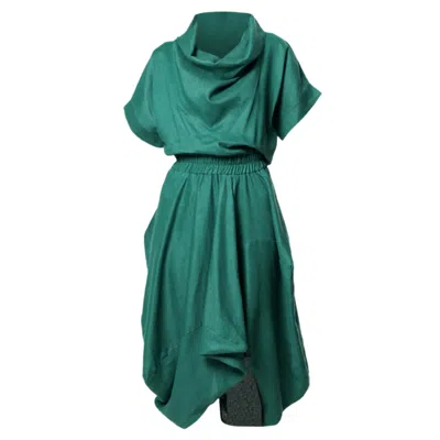 Metamorphoza Cowl Neck Linen Dress | Green