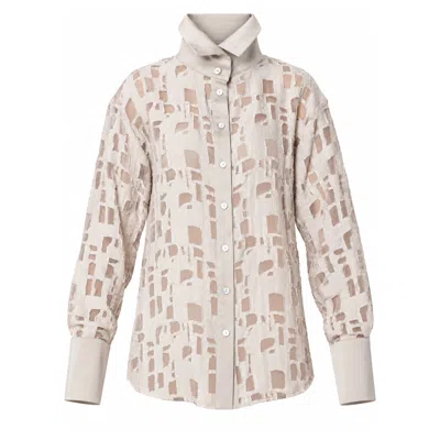 Metamorphoza Women's Neutrals Textured Sheer Shirt With Statement Collar In Neutral In Pink