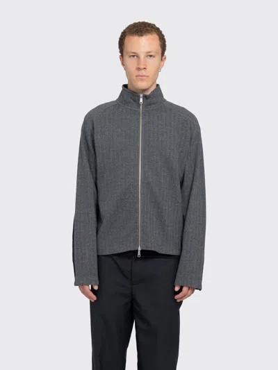 Mfpen Leisure Zip Up In Grey Herringbone
