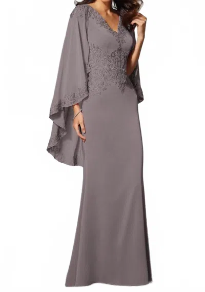 Mgny Embroidered V-neck Evening Maxi Dress In Charcoal In Gray