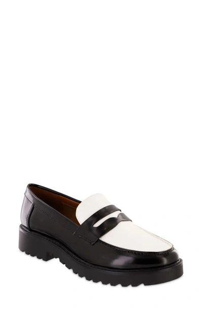 Mia Amore Hali Lug Sole Penny Loafer In Black/ White