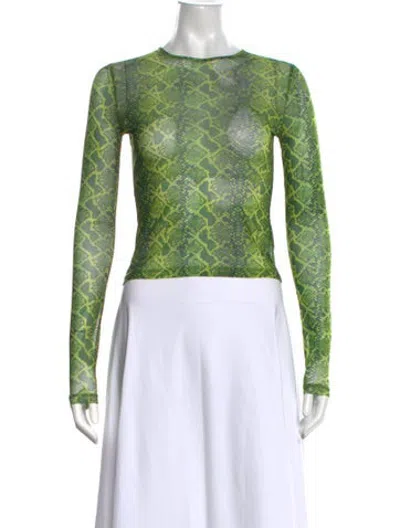 Pre-owned Miaou Animal Print Crew Neck Top In Green