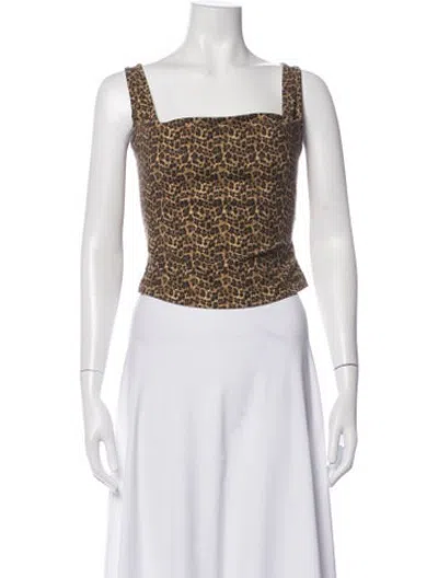 Pre-owned Miaou Animal Print Square Neckline Crop Top In Brown