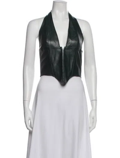Pre-owned Miaou Halterneck Sleeveless Crop Top In Green