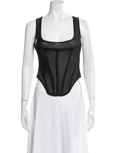 Pre-owned Miaou Patterned Square Neckline Top In Black