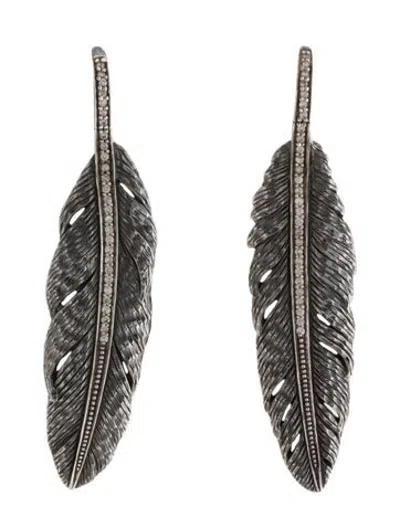 Pre-owned Michael Aram Diamond Feather Drop Earrings In Multicolor