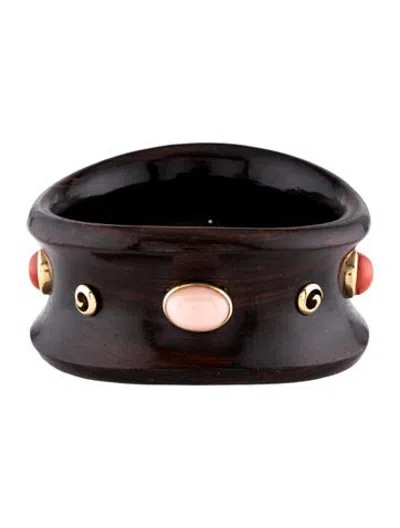 Pre-owned Michael Bondanza 18k Coral & Wood Juniper Bangle Bracelet, 7.5" In Multicolor