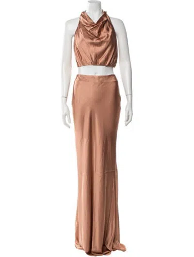 Pre-owned Michael Costello X Revolve Silk Skirt Set In Neutrals