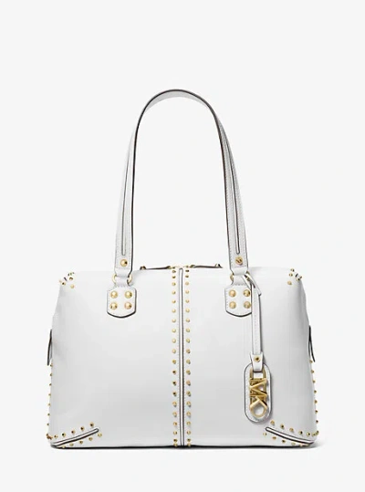 Michael Kors Astor Large Studded Leather Tote Bag In White