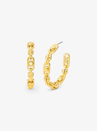 Michael Kors Astor Medium Precious Metal-plated Brass Link Hoop Earrings In Gold