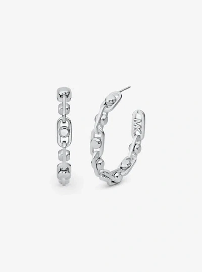 Michael Kors Astor Medium Precious Metal-plated Brass Link Hoop Earrings In Silver