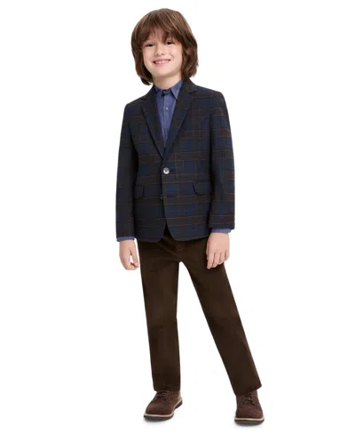 Michael Kors Kids' Boys' 2t-7 Plaid Jacket, Long-sleeve Shirt And Pants, 3-piece Set In Blue