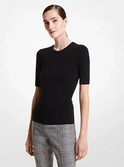 Michael Kors Cashmere Three-quarter Sleeve Sweater In Black