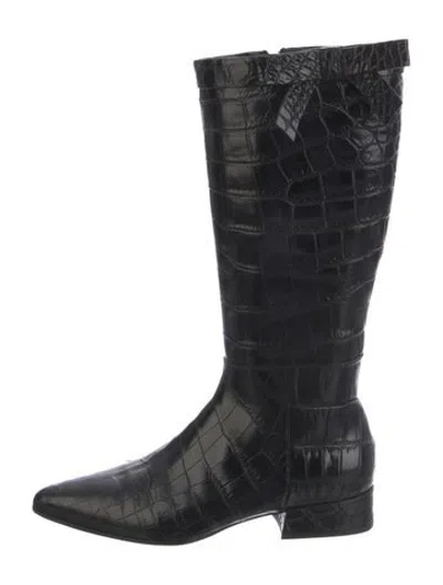 Pre-owned Michael Kors Embossed Leather Animal Print Boots In Black