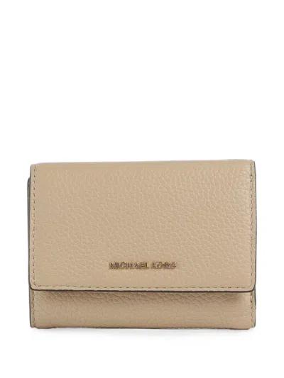 Michael Kors Grained-leather Trifold Wallet In Nude