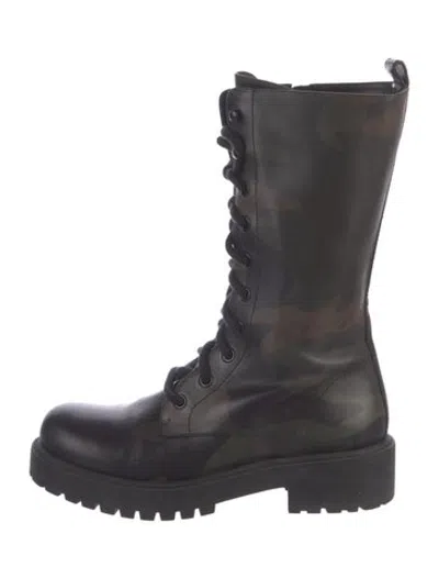 Pre-owned Michael Kors Leather Camouflage Print Combat Boots In Black