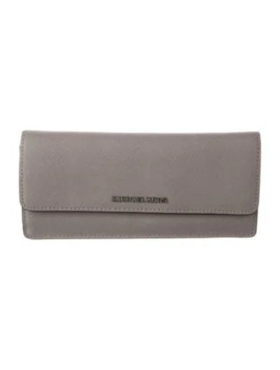 Pre-owned Michael Kors Leather Continental Wallet In Grey