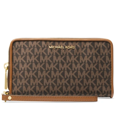 Michael Kors Michael  Jet Set Large Flat Multifunction Phone Case In Brown,acorn