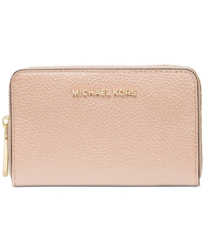 Michael Kors Michael  Jet Set Small Zip Around Card Case In Soft Pink,gold