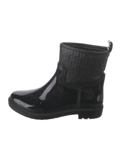 Pre-owned Michael Kors Monogram Pattern Rubber Rain Boots In Black