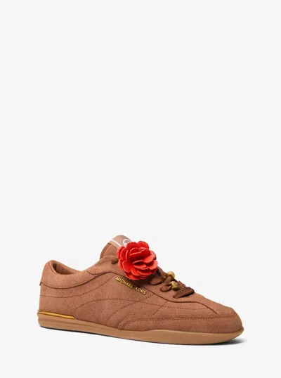 Michael Kors Nolan Embellished Suede Sneaker In Brown