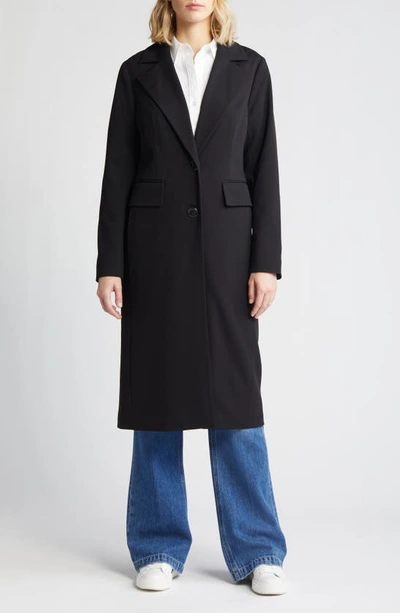 Michael Kors Notched Lapel Longline Coat In Black