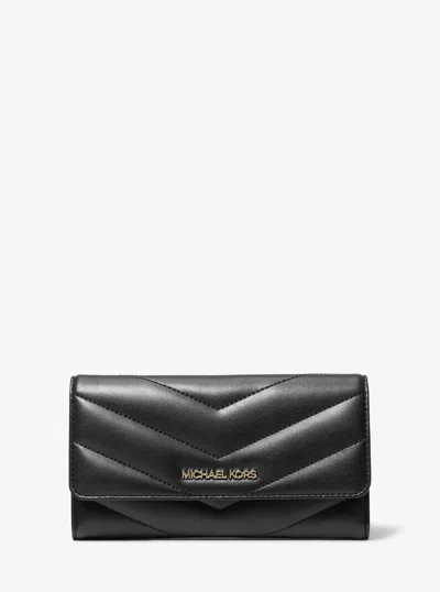 Michael Kors Outlet Jet Set Travel Large Quilted Tri-fold Wallet In Black