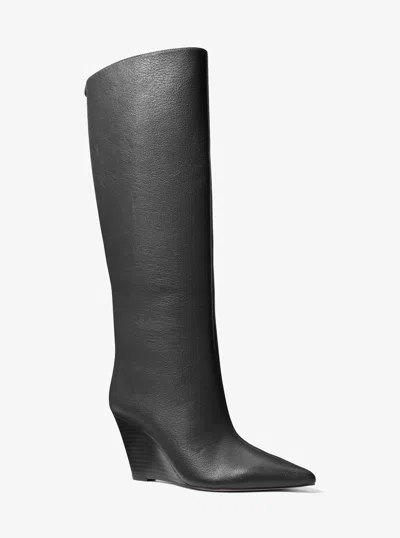 Michael Kors Xandra Leather Wedge Boot In Black