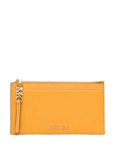 Michael Michael Kors Logo-lettering Leather Card Case In Yellow