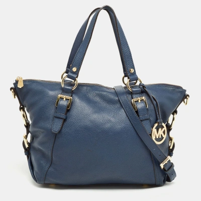 Pre-owned Michael Michael Kors Navy Blue Pebbled Leather Tristan Satchel