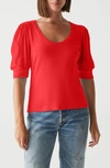 Michael Stars Rosario Puff Sleeve Knit Top In Red