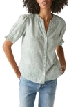 Michael Stars Roxanne Short Sleeve Button-up Shirt In Light Olive/ White Stripe