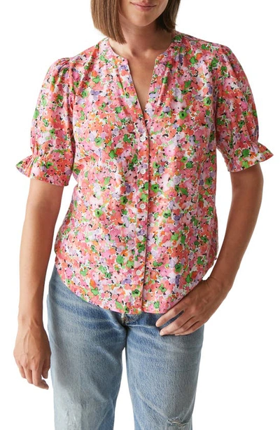 Michael Stars Roxanne Short Sleeve Button-up Shirt In Warm Combo