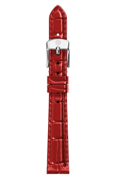 Michele Red Croco Embossed Leather Strap, 12-18mm In Burgundy