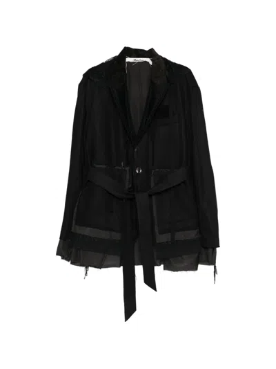 Midorikawa Belted Raw-edge Jacket In Black