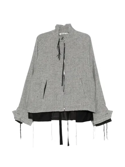 Midorikawa Frayed Zip-up Shirt Jacket In Gray