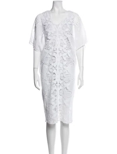 Pre-owned Miguelina Lace Pattern Midi Length Dress In White