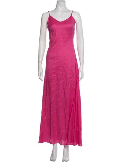 Pre-owned Miguelina Linen Long Dress In Pink