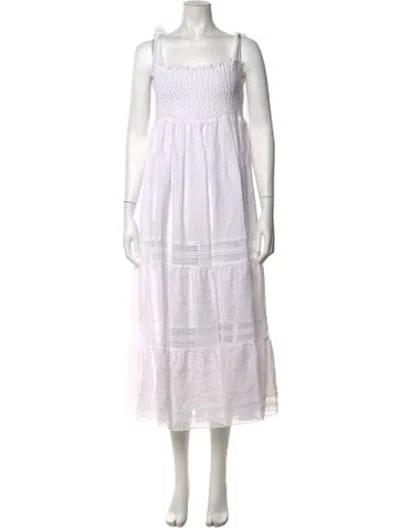 Pre-owned Miguelina Linen Long Dress In White