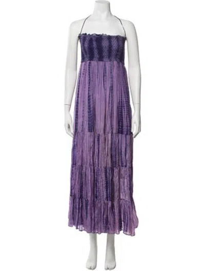 Pre-owned Miguelina Silk Long Dress In Purple