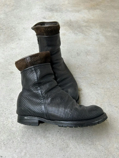 Pre-owned Miharayasuhiro Perforated Leather Mesh Boots In Black