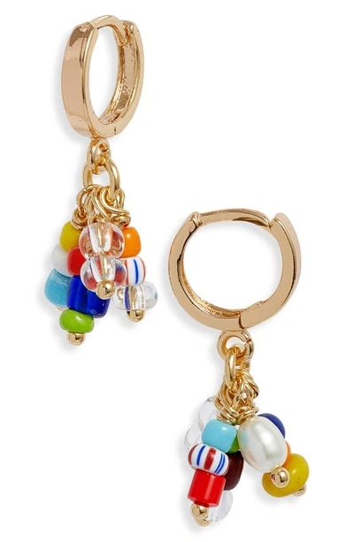 Miju Flor Beaded Drop Huggie Hoop Earrings In Gold Multi