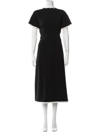 Pre-owned Mikael Aghal Crew Neck Midi Length Dress In Black