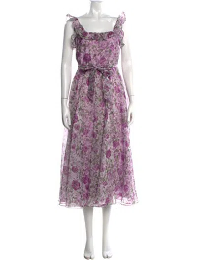 Pre-owned Mikael Aghal Floral Print Long Dress In Purple