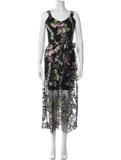 Pre-owned Mikael Aghal Floral Print Midi Length Dress In Multicolor
