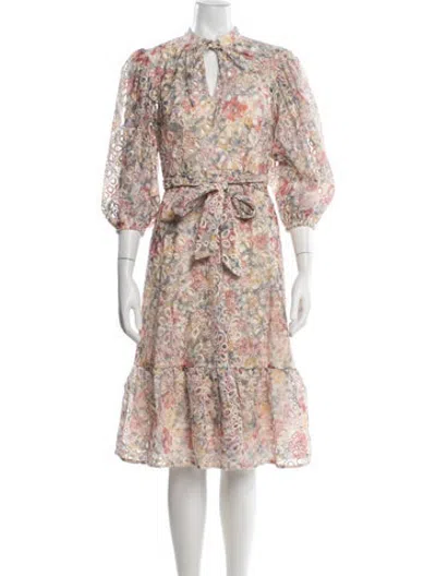 Pre-owned Mikael Aghal Floral Print Midi Length Dress In Yellow