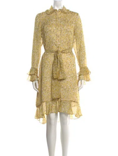 Pre-owned Mikael Aghal Floral Print Midi Length Dress In Yellow