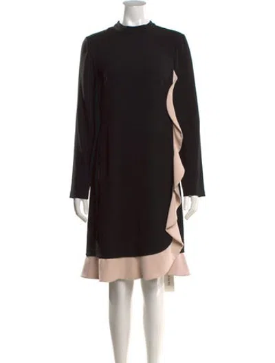 Pre-owned Mikael Aghal Mock Neck Knee-length Dress In Black